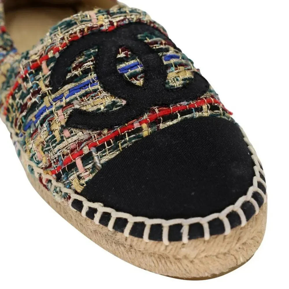 Chanel Espadrille 38 Tweed Canvas Metallic Flats CC-S0207P-C011 - Picture 10 of 12